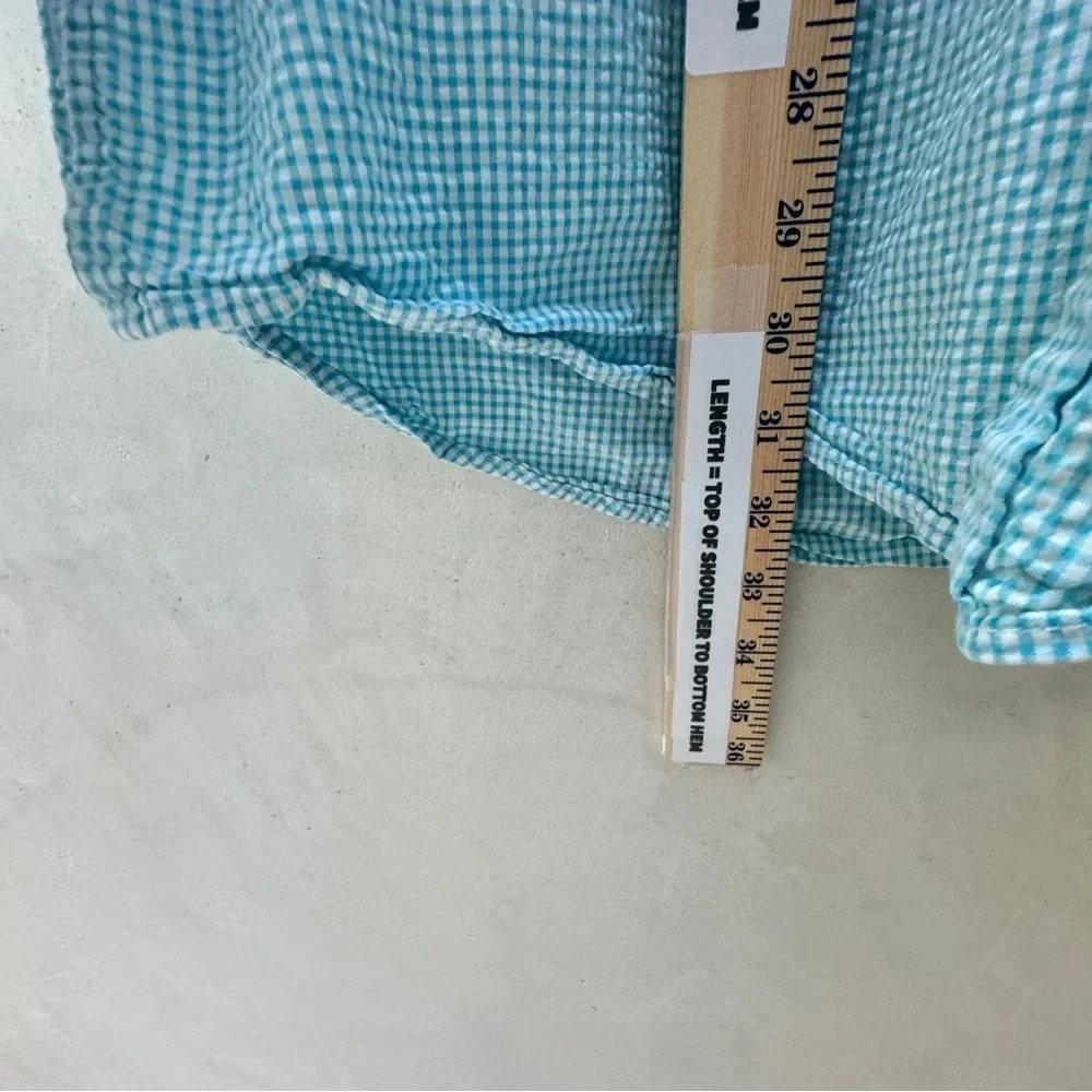 L.L. Bean || Men’s Gingham Ocean Blue White Seersucker Cotton M Tall - Picture 7 of 9